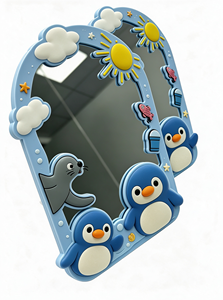 Miroir bébé encadré en silicone souple motif pingouin mignon, design côtier, réflexion claire, décoration murale, design personnalisé - Product Image 5