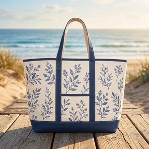 Sac de courses en coton premium avec imprimé floral botanique bleu |   Sac de transport réutilisable en tissu pour les courses, le commerce de détail et les achats quotidiens - Product Image 5