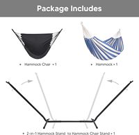 Hamac convertible 2 en 1 avec support en acier robuste inclus, pour le camping, la cour, l'extérieur, bleu et blanc rayé
