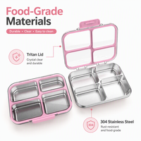 Conteneur alimentaire micro-ondable en acier inoxydable 304 sans BPA, de qualité alimentaire, avec 4 compartiments, modèle S004-2, certifié LFGB, pour la vente en gros