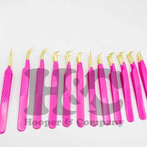 Pince à épiler en acier inoxydable avec logo personnalisé Offre pince à épiler extension de cils pointe dorée rose poudre de vison ensemble de pinces à épiler emballage durable - Product Image 2