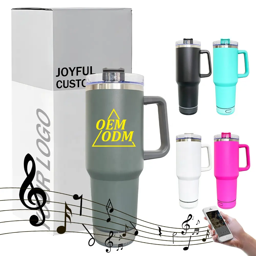 mugs with logo USB charging colorful camping mug wireless music cups vacuum insulated 40oz Music Speaker Tumbler Cup with Lid