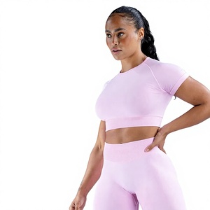 Jieni Cross-Border Summer New Fitness Short-Sleeve Spandex/Nylon Slim Fit <strong>T</strong>-<strong>Shirt</strong> Womens Running Quick-Drying Yoga Wear Top - Product Image 1