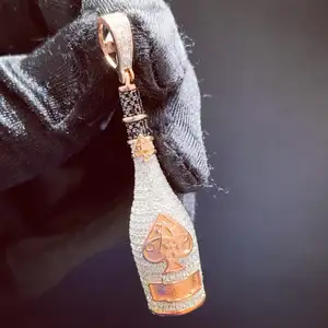 Wholesale icedout hip hop champagne Bottle ace of spades Pendant 925 silver cartoon moissanite necklace fashion jewelry charms