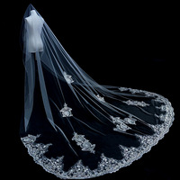 ROMANTIQUE En Gros 3 Mètres De Large Doux Voile De Mariage De Mariée Tulle Applique Dentelle Cathédrale Voiles De Mariage