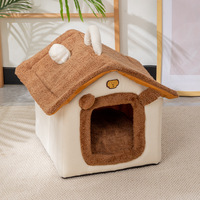 Maison pour animaux de compagnie style panda roux, lit pour chat et chien fermé toute saison, amovible, lavable, chaud