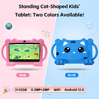 Nouvelle tablette éducative pour enfants Green Choice avec poignée en forme de chat, 7 pouces, Android 12, 2 Go de RAM, 32 Go de ROM, alimentée par énergie solaire, économe en énergie