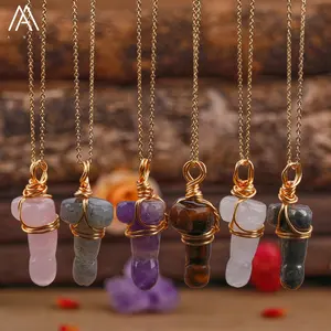 Collar de pene de cristal, hecho a mano, envuelto en alambre, cristales sanadores, colgante de Chakra fallus, regalo de joyería de oro