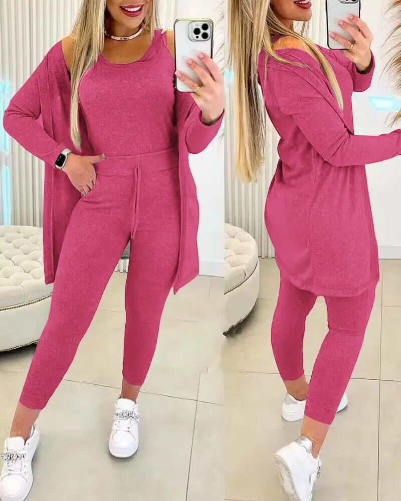 SDW3316 2023 moda sonbahar ve kış yeni düz renk kadın üç parçalı takım elbise yelek + uzun pantolon ceket eğlence spor elbise