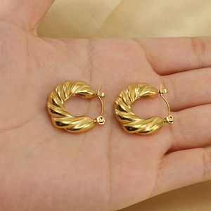 Zogxin Twisted <b>Huggie</b> Earrings Gold <b>Silver</b> U Shape Women's Everyday Wear Stainless Steel Fashion Jewelry - Product Image 2