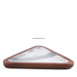 Mango Wood Platter Triangle Shape Server Sticker Enamel Finishing Applied Fruit Serving Tray Dinnerware Accessories Supplies - Product Image 1