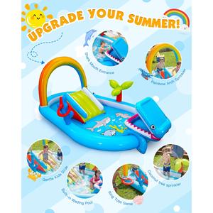 สระน้ำเป่าลมรูปฉลามพร้อมสปริงเกอร์ สนามเด็กเล่นน้ำกลางแจ้งสำหรับเด็ก สนุกสนานในฤดูร้อน - Product Image 4