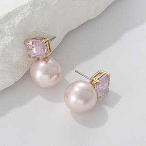 Pendientes colgantes de perlas CZ de nueva moda, exquisitos pendientes de tuerca de perlas de oro blanco y rosa con circonita cúbica chapada en oro - Product Image 3