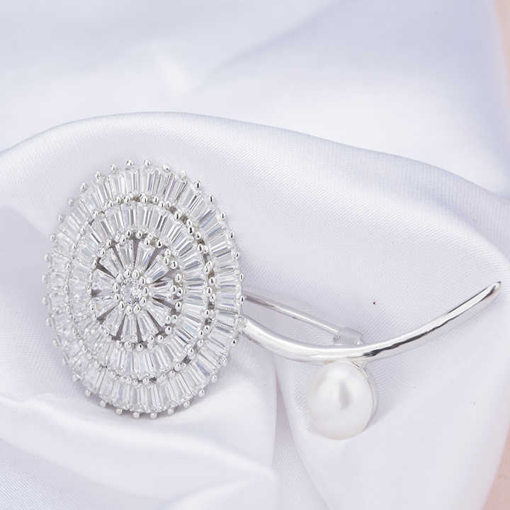 Designer 925 Sterling Silver Vintage Flower Pearl Brooch for Women