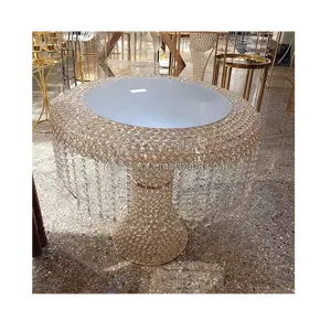 Perline di cristallo d'oro tavolo da torta lucido per eventi di decorazione della fase di nozze argento torta Stand tavolino
