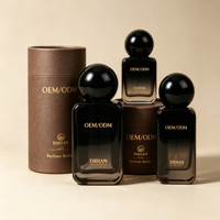 Flacon de parfum ovale plat de luxe en verre ambré avec bouchon en bois, coffret cadeau de présentation, ensemble d'emballage, logo personnalisé