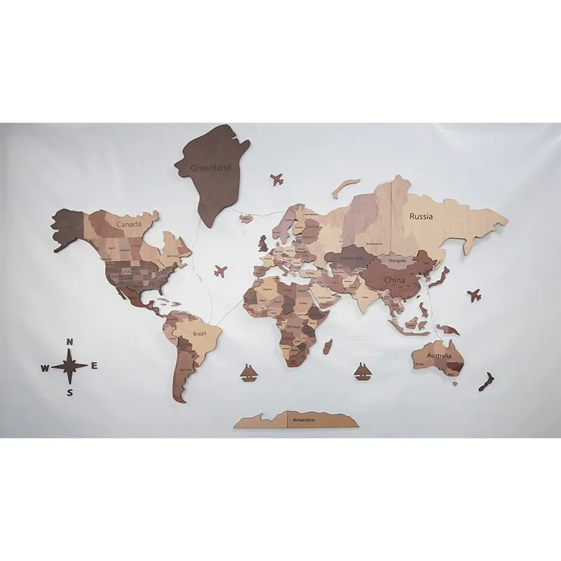 2022 New Style 3D Wood World Map With light Home decor