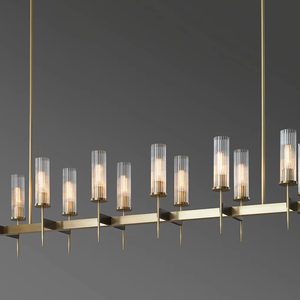 YH Nordic Simple Solid Brass Reeded Borosilicate Glass Indoor Living <strong>Bedroom</strong> Gold Antique Led <strong>Chandelier</strong> Pendant Ceiling <strong>Light</strong> - Product Image 1