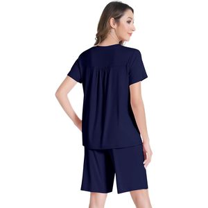 Custom Women's Bamboo Viscose <b>Pajama</b> <b>Set</b> Short Sleeve Crew Neck Sleepwear Soft Top And Shorts Casual Nightwear For Women - Product Image 3