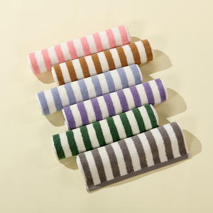 ผ้าเช็ดหน้าลายทางผ้าฝ้ายแท้ 34x74 ซม. ผ้าแจ็คการ์ด 32 ชั้น นุ่ม ซึมซับดี ใช้ในบ้าน สีเทา สีม่วง สีน้ำตาล สีชมพู สีฟ้า สีเขียว - Product Image 1