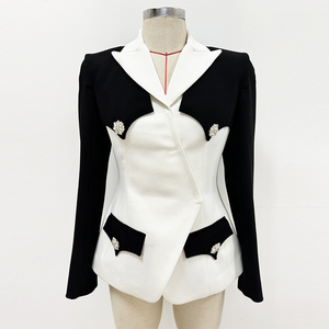 新作春物通気性パッチワークカジュアルフォーマルオフィスコートブレザー女性用プラスサイズコート - Product Image 3