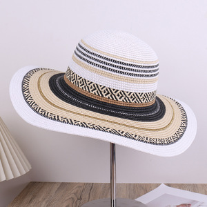 Tùy Chỉnh Thời Trang Tua Vành Hat Giấy Rơm Hat Tua Dome Rộng Vành Rơm Đầy Màu Sắc Dệt Kim Hat - Product Image 4