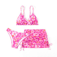 Traje de baño de verano para niñas florales Conjunto de bikini de natación de tres piezas para niñas pequeñas