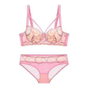 Conjunto de Lencería Francesa para Mujer, Sexy, con Bordado de Pintura a Tinta, Encaje, Sujetador de Algodón Fino, Copa Grande, con Malla Ocultadora - Product Image 6