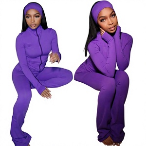 Loungewear 2026 Autumn Winter New Arrival Active Yoga Set <b>Headband</b> Long Sleeve and Foldable Waist Flared Pants 2 Piece Set Women - Product Image 1