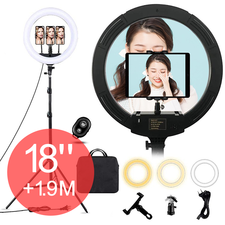 18 ''3 вида цветов Пульт дистанционного управления с регулируемой яркостью 45 см 18 дюймов LED Ringlight косметический блеск для губ, губной блеск с селфи складной 45 см 18 дюймов кольцевая лампа с штатив-Трипод стойка