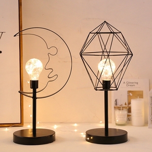 Led geometría clásico moderno marco de hierro forjado lámpara de mesa de 4 tipos de modelos de batería decoración mesa Luz - Product Image 5