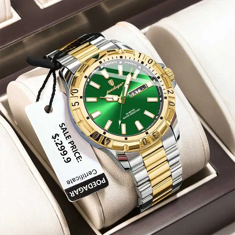 POEDAGAR New Arrival Luxury Stainless Steel Men Quartz Watches Waterproof Luminous Date Watch for Men