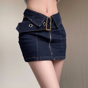 <span class=keywords><strong>Minifalda</strong></span> <span class=keywords><strong>corta</strong></span> de tela vaquera <span class=keywords><strong>con</strong></span> cinturón para mujer, <span class=keywords><strong>minifalda</strong></span> <span class=keywords><strong>con</strong></span> cremallera azul, Y2K - Product Image 2