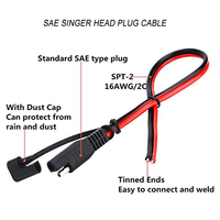 Kabel Pigtail SAE 2Pin Otomotif dengan Konektor SAE Tahan Air dan Tutup Anti Debu, Kabel Daya untuk Baterai Mobil/Solar