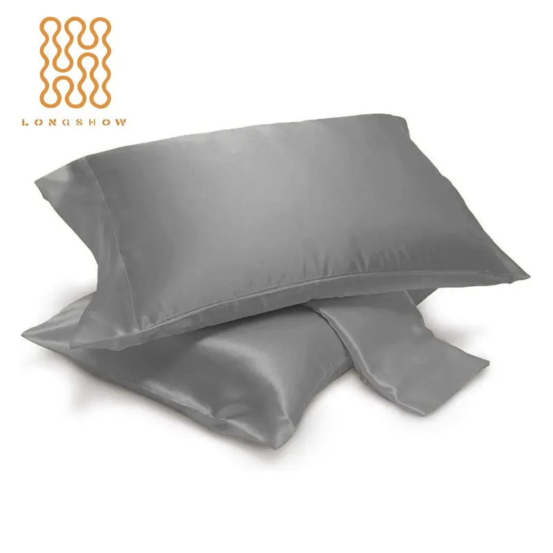 Wholesale Dark Gray Satin Pillowcase Set Cheap Polyester Silk with Solid Pattern and Envelope Closure for Hair and Skin Care