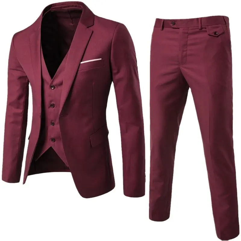 Men Suits Solid Color Business Office Suit Slim Fit Luxury 3 Piece Men's Wedding Suit