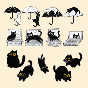 Adorables badges métalliques en émail souple, motifs chatons de dessin animé et textes, décoratifs, vente en gros - Product Image 4