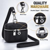 Porte-monnaie mini en cuir véritable avec bandoulière détachable, fermeture éclair, pochette de rangement pour écouteurs et rouge à lèvres