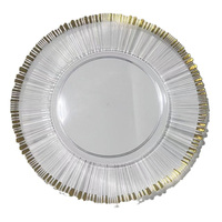 Bord doré transparent pour assiette de chargeur plat en plastique écologique de 33cm pour les décorations de fête à la maison et les mariages Design moderne
