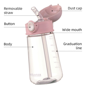 Botella de Agua Reutilizable de Plástico de 400 ml con Pajita, Transparente con Medidas, Apertura con un Clic - Product Image 3