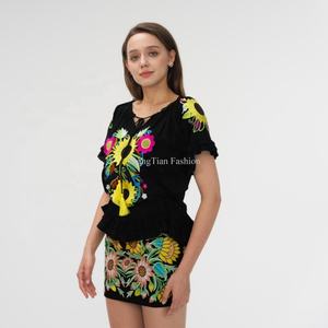 Blusas Casuales de Verano para Mujer, Nueva Moda, Blusa Bordada Floral Cómoda con Logotipo Frontal, Blusa de Manga Corta - Product Image 4