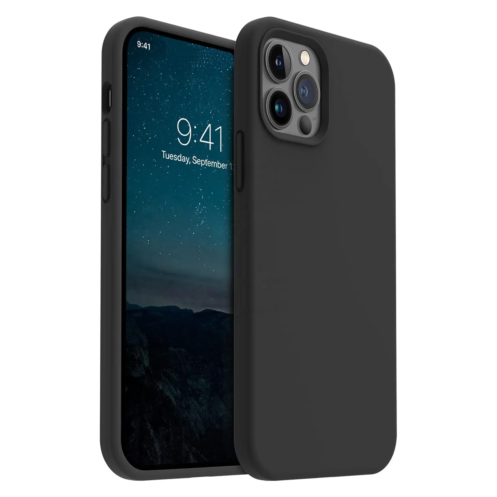 Funda protectora para móvil de silicona líquida negra Spot goods, funda protectora para teléfono móvil a prueba de golpes para iPhone 15 Pro Max