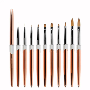Ensemble de pinceaux à ongles en acrylique avec manche en métal rose doré personnalisé, poils 100% pur Kolinsky, pour la sculpture de poudre, la manucure en salon et le nail art - Product Image 1
