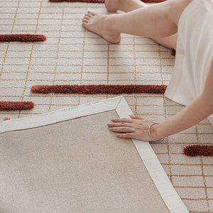 Tappeto <span class=keywords><strong>in</strong></span> Acrilico Avorio con Barre <span class=keywords><strong>in</strong></span> Terracotta, Tessitura a Bouclé, Stile Japandi, Moderno per <span class=keywords><strong>Soggiorno</strong></span>, Annodato a Mano - Product Image 6