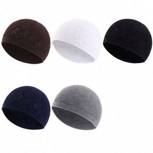 New Hollow Out Design Knitted Muslim Kufi <b>Hat</b> for Unisex Solid Color Stretchy Breathable Chemo Cap Turban Outdoor Use - Product Image 2