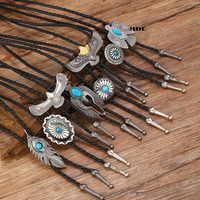 Cravate Bolo pour Homme Style Vintage Western en Denim, Pendentif Collier en Alliage Personnalisable avec Votre LOGO, Bouton de Vêtement Tendance