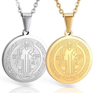 Ciondolo Medaglia Religiosa Rotonda di <span class=keywords><strong>Santa</strong></span> <span class=keywords><strong>Barbara</strong></span> Yiwu Aceon in Acciaio Inossidabile con Immagine Incisa della Vergine Maria con Croce in Mano - Product Image 2