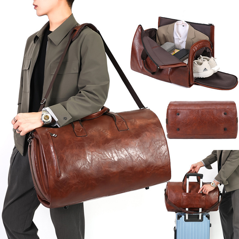 Wholesale Outdoor PU Leather Luggage Travel Bag Business Suit Bag Men Duffel Travelling Bag
