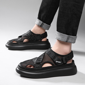 Men'S Genuine Leather Summer Breathable Anti Slip Open <b>Toe</b> Arch <b>Support</b> Soft Soled Casual Over the Knee Beach Slippers - Product Image 5