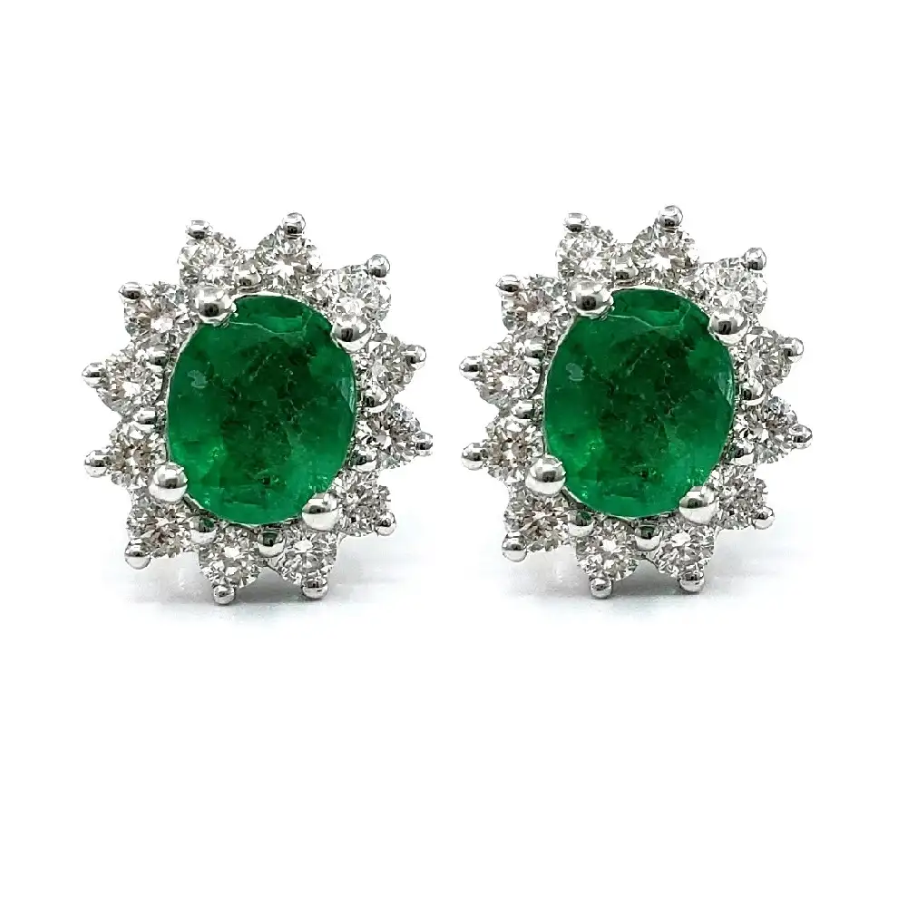 Produttore OEM/ODM fornitore oro bianco 18 carati gioielli con diamanti di alta qualità zirconia smeraldo gemma orecchini a bottone per donna